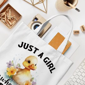 WAITPI Duck Canvas Tote Bag Gifts for Women Duck Lovers Owner Farmer, Farmhouse Who Loves Ducks Tote Bags, Funny Cute Floral Flower Aesthetic Reusable Tote Bag for Shopping Camping