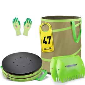 Colwelt Collapsible Garden Bag 47Gallon, Collapsible Leaf Bags with Hard Bottom, Heavy Duty Yard Waste Bag Leaf Bin, Leaf Pop up Trash Can (come with Leaf Scoop, Garden Gloves)