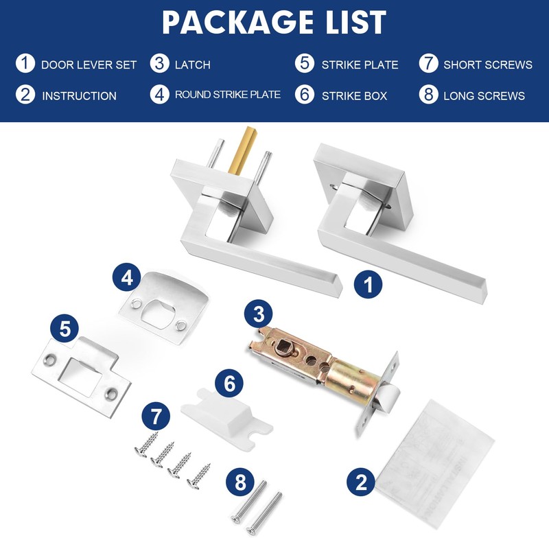 Passage Door Levers, 5 Pack Satin Nickel Heavy-Duty Door Handles,