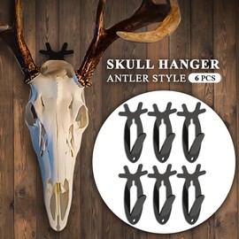 GRAND ORANGE 6 Pack European Mount Skull Hanger Wall Hook Deer Antelope Antler Style, Heavy-Duty Metel Euro Deer Skull Mount Hanger (Up to 20 lbs) Black