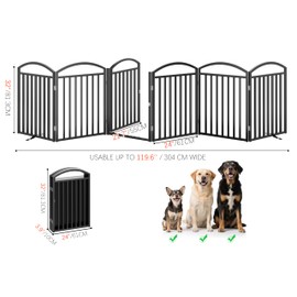 THKKY Folding No-Assembly Freestanding Dog Gate with Door,32" Heights Foldable Pet Fence,144" Extra Wide Accordion Puppy Folding Playpen for Doorways,House,Stairs (6 Panels,Black)