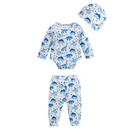 Renotemy Newborn Baby Boy Girl Clothes Fall Winter Essentials 11-Piece Layette Set with Bodysuits, Pants, Hat, Blanket Infant Unisex Outfit Gift Sets for Coming Home, Hospital (0-3 Months,Dinosaur)