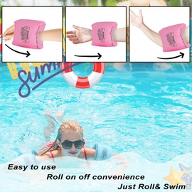 Roll-On/Off Arm Floaties for Kids 6-12 Years and Adult-2 Pack Swim Floaty with Dual Valves, Great Buoyancy Pool Float & Water Wing for Toddler to Teen, Inflatable Swimmies for 30-150LBS (Blue & Pink)