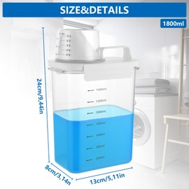 LDHHYH Waschmittelspender Waschpulver Aufbewahrungsbox, 1800ml Luftdichter Waschmittelspender mit Messbecher, Waschmittelbox für Pulver, Behälter für Waschpulver, Waschmittel Aufbewahrung FlüSsig