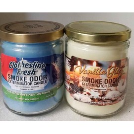 Smoke Odor 13 oz Candles 2 Fragrances Set Clothesline Fresh/Vanilla Glitz.
