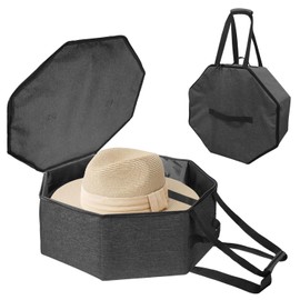 BOHEMIABY Foldable Hat Box with Handle - Stackable Storage Organizer for Closet, Travel Cowboy Hat Carrier for Women & Men, Space Saving Collapsible Cardboard Box, Dark Gray