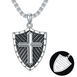 Lattd Shield of Faith Necklace with Ephesians 6:11-18 925 Sterling Silver Armor of God Pendant Knight Templar Necklace Jewelry Gift for Men