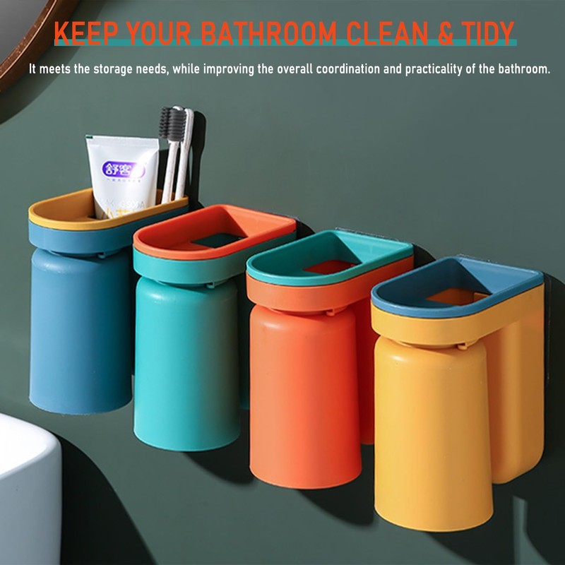 Toothbrush Holder Wall Mounted with Cup,2-in-1 Toothbrush Holders & Cups