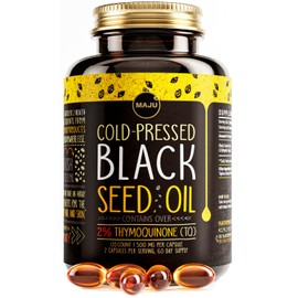 Maju Superfoods Black Seed Oil Capsules, Strong Cold Pressed, 2% Thymoquinone, 100% Turkish Black Cumin Nigella Sativa Seed Oil, Organic BSO, Liquid Blackseed, 120 Count, 500mg per Capsule