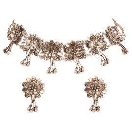 Touchstone Mughal Jali Collection Indian Bollywood Designer Choker Necklace Set Jewelry in Gold Or Red and Blue Tone for Women, Metal, No Gemstone