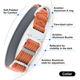 Plutus Pet Reflective Dog Collar with Aviation Aluminum Buckle, Neoprene Padded for Comfort, Lightweight, Heavy Duty Nylon Collar for Puppy Small Medium Large Dogs (Orange, M)