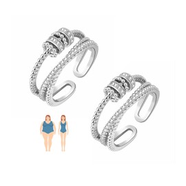 Jansio Threanic Triple-Spin Ring for Women Vikanda Thermogenic Moissanite Spinner Ring Open Adjustable Anxiety Ring for Stress Relief Dainty Vakanda Spinner Ring for Birthday Gifts(2 Pcs Silver)