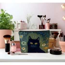 Dejfel Cat Makeup Bag, Floral Black Cat Cosmetic Bags for Women, Black Cat Gifts for Women, Cat Gifts for Women Cat Lovers, Cat Mom Gifts, Cat Lady Gifts, Cat Makeup Pouch