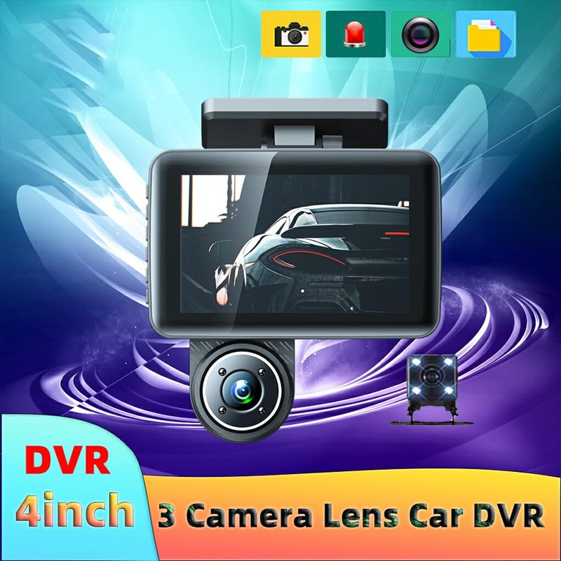 AIXXCUVQ Car 3Lens DVR 3-Channel Dash Cam Front and Rear
