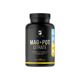 B Life Magnesio y Potasio | 240 Cápsulas | 1400 mg por porción | Adicionado con coco orgánico | Ingredientes naturales | Mag + Pot Citrate.