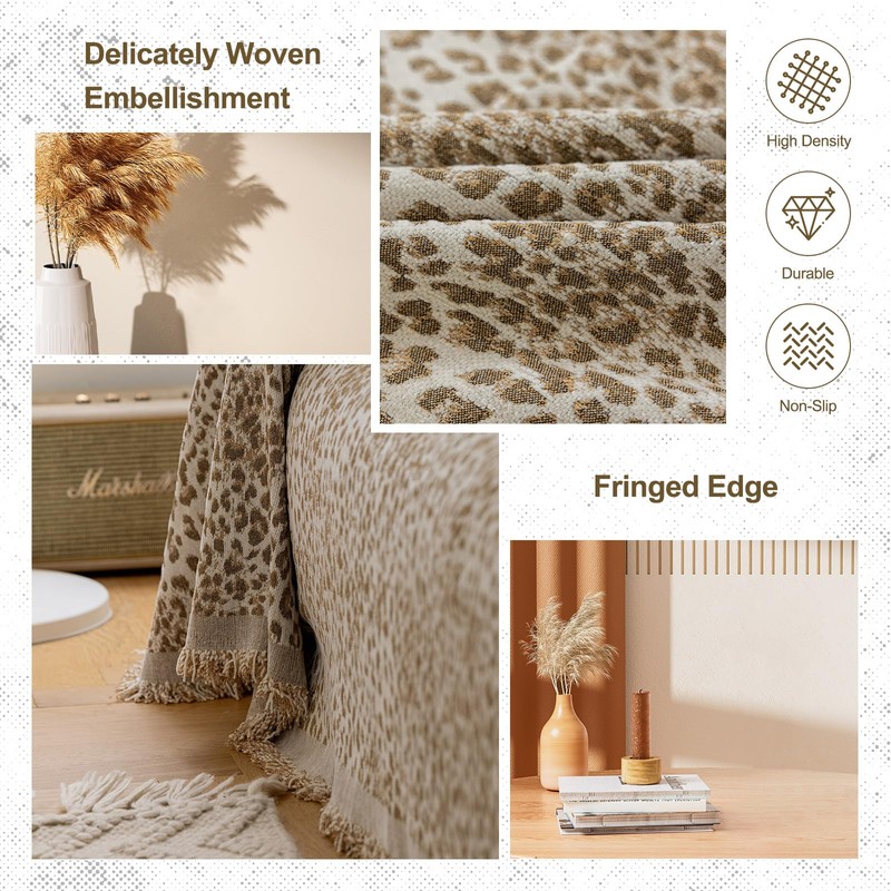 STACYPIK Durable Khaki Leopard Print Sofa Covers for Sectional Sofa