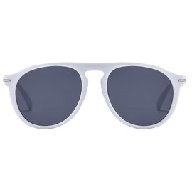 Long Keeper Round Sunglasses Men Women Retro Sunglasses Aviator Glasses Round Lenses Classic 70s 90s Vintage Aviator Round Glasses UV400 Protection, White Frame - Dark Grey Lenses