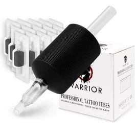 WARRIOR Tattoo Grip Tubes, Disposable Tattoo Grip with Long Tip, Made of Soft Rubber, Non-Slip, 30 mm, Magnum Flat, Pack of 15 (1.2/11F)