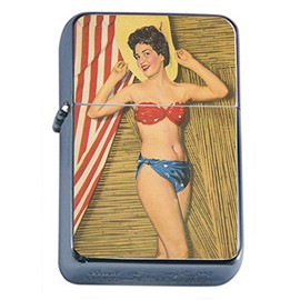 Perfection In Style Silver Flip Top Oil Lighter Vintage Beach Girls Design 007