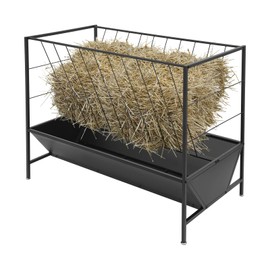 COFECO Pasture Hay Feeder, 50 Gallon Heavy Duty 2-in-1 Livestock Feeder, Large-Capacity Hay Feeder with 30 Gallons Feed Pan, Hay Grain Livestock Feeder for Sheep, Calf, Cow and Horse