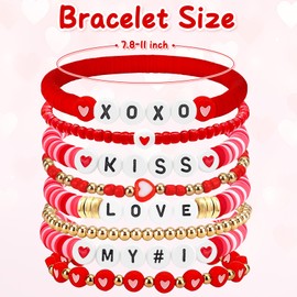 DUIOQ Valentines Bracelets,Valentines Day Gifts for Her,Galentines Gifts Under 10,Valentines' Party Favors,8 PCS Cute Clay Beaded Love Heart Stretch Stackable Bracelets Set Jewelry Gift