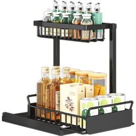 Under Sink Organizer,Pull-out Bathroom Sink Organizer 2-ply Under Kitchen Sink Organizers and Storage,With 4 Hooks