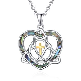 KINGWHYTE Celtic Knot Necklace 925 Sterling Sliver Dainty Irish Trinity Protection Necklaces Cross Ablone Love Heart Pendant