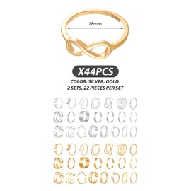 XMNIVATE 44-Piece Ring Set, Adjustable Open Rings, Fashion Rings, Vintage Rings, Multi-Style Knuckle Rings, Stacking Rings, Women'S Jewelry