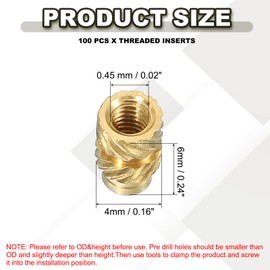PATIKIL Threaded Inserts M2.5x6x4mm, 100 Pcs Brass Heat Set Insert Female Threaded Inserts Metric Knurled Nuts Embedment Nut for Plastic and 3D Printing Components, Gold