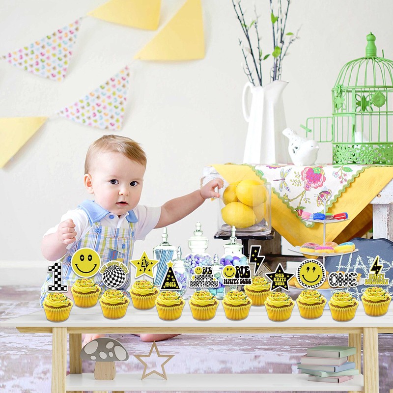 48 piezas de decoración para magdalenas One Happy Dude