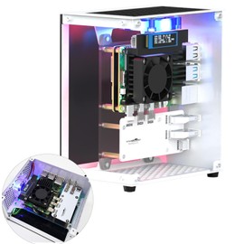 Yahboom RPi 5 Case,Micro Desktop Aluminum Case with Pi5 Active Cooler,PWM Fan, RGB Lightint Bar,Mini Tower PC Case,OLED Display