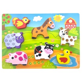 RB&G Wooden Puzzle with Large Pieces Toy for Babies - Safari Animals Farm Puzzle for Children from 1 Year Puzzle Baby (Farm)