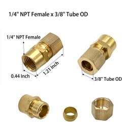 4 Pcs 1/4" NPT Female Connector x 3/8" Tube OD Brass Compression Connector Fitting Straight Coupling Adapter for Oil, Gas, and Non-potable Water