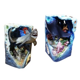 2PC Stingray Mako Shark Statues - Ocean Island Fisherman Nautical Themed Easter Basket Filler 2021 Carved Collectible Figurine Unique Big Fish Game Fisherman for Boy Youth Science Teacher Kid