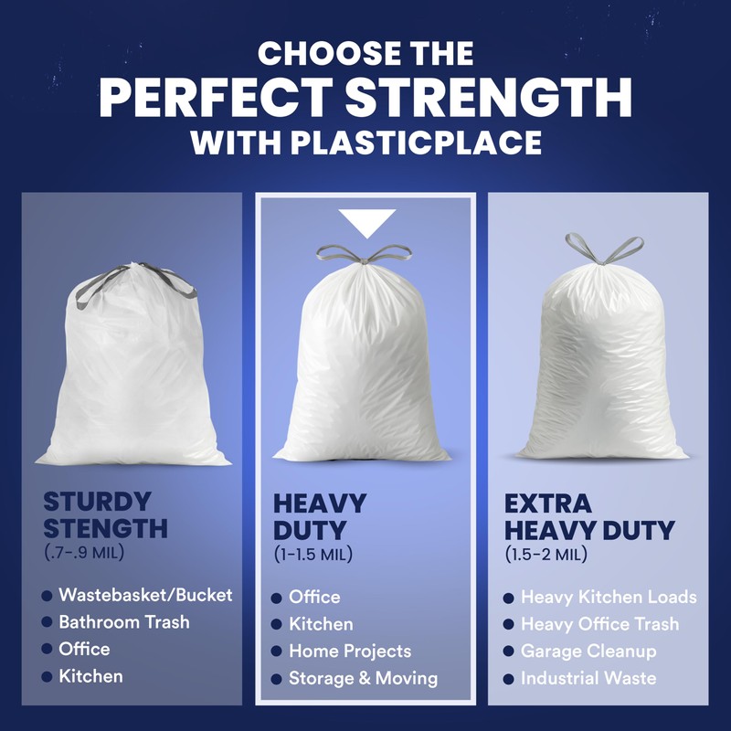 Plasticplace 13 Gallon Trash Bags 1.2 Mil White Drawstring Garbage