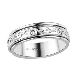 Shop LC Spinner Ring for Women - Spinning Anxiety Ring for Men - Wedding Band 925 Sterling Silver Platinum Plated Scrollwork Jewelry Stress Relief Gifts for Women Size 9 Engagement Bridal
