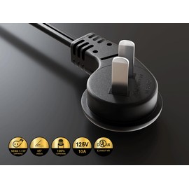 Cable Leader 10ft Ultra Low Profile NEMA 1-15P Angled to C7 Right-Angled Non-Polarized Power Cord 18AWG SPT-2 7A/125V, Black