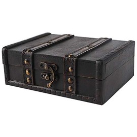Wooden Storage Box with Lock Vintage Treasure Chest Box Desktop Jewelry Craft Collection Case Photographic Prop (Storage Box)