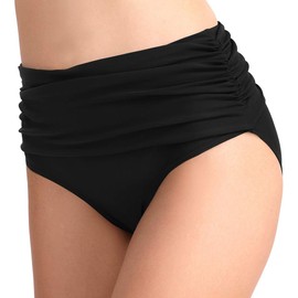 Micosuza Women's Swim Brief Shirred High Waist Full Coverage Bikini Bottom Black