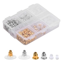 Volumoon Earring Backs, 6 Style Stainless Steel Rubber Plastic Secure Earring Back Stopper, Earring Post Closure, Transparent Earring Back, Round Ear Stoppers with a Storage Box