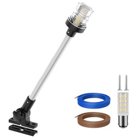 Obcursco Boat Stern Lights, 2NM 360° LED Anchor Light, IP67 Waterproof Bimini Top Lighting, Fold-Down White Navigation Lighting for Pontoon, Marine, Yacht, and Fishing Boats(18'' Horizontal Swing)