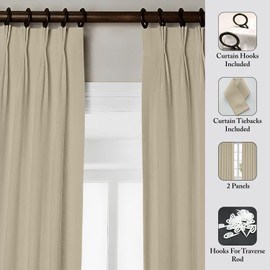Magic Drapes Natural Blackout Curtains Pinch Pleated Window Treatment Room Darkening Window Curtains 45 inch for Living Room Bedroom Pinch Pleat Drapes with Hooks 2 Panels W(26"+26") L45(Beige)