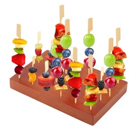 PH PandaHall Wooden Food Skewer Display Holder Fruit Kabobs Skewers Stand Board Catering Supplies Clay Figurines Display Trays with 24 Holes for Appetizers Cocktail Parties Picnic, 15x15cm