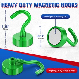 Niuknow Magnetic Hooks, 8 Pack Strong Magnetic Hooks Cruise for Hanging, 25lbs Magnets with Hook for Cruise Cabins, Garage, Grill, Lock Accessories, Green