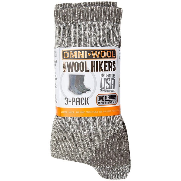 Omni-Wool Merino Wool Medium Hiker (3-Pack) (Navy, Charcoal, Taupe, Medium)