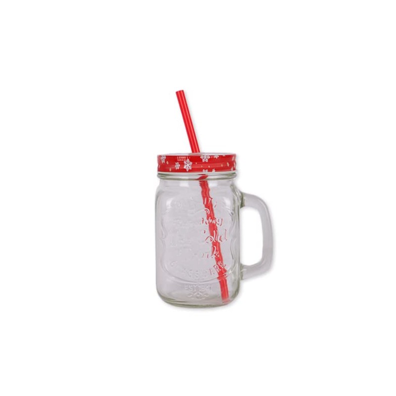 FabFinds Mason Jars with Lids and Straws Christmas Character Mason