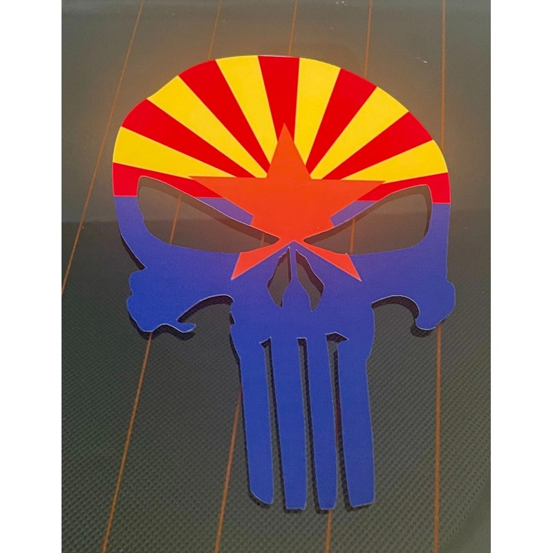 Avery Dennison Punisher Skull Arizona Flag Distressed Punisher Skull Sticker