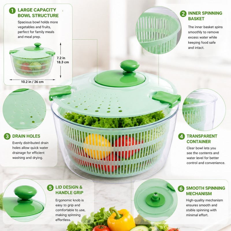 Large Capacity Salad Spinner for Washing & Drying Vegetables –