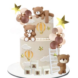 Decoración para tartas de oso con letras de bebé, decoración para fiestas de cumpleaños (café)