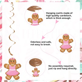 K KUMEED 20 Pcs Gingerbread Man Theme Party Hanging Swirls Ceiling Hanging Streamers for Christmas, Christmas Decorations Birthday Party Supplies Baby Shower Decor